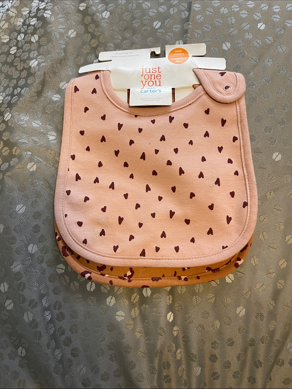 Carter's Pink Heart Print Baby Bib Duo
